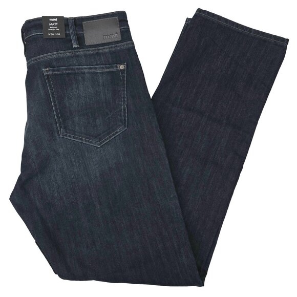 Mavi Jeans Mens 38x34 MATT Relaxed Straight Leg Blue Dark Wash Stretch Denim NWT - Picture 1 of 7